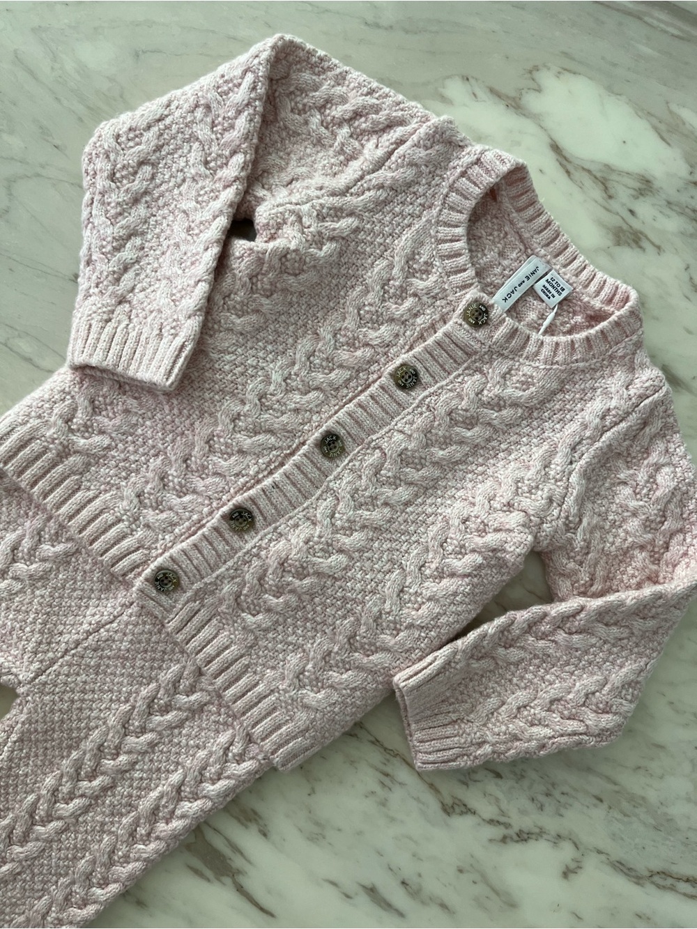 Janie and Jack Pale Pink Cable-Knit Cardigan & Pants Matching Set - Picture 3 of 8